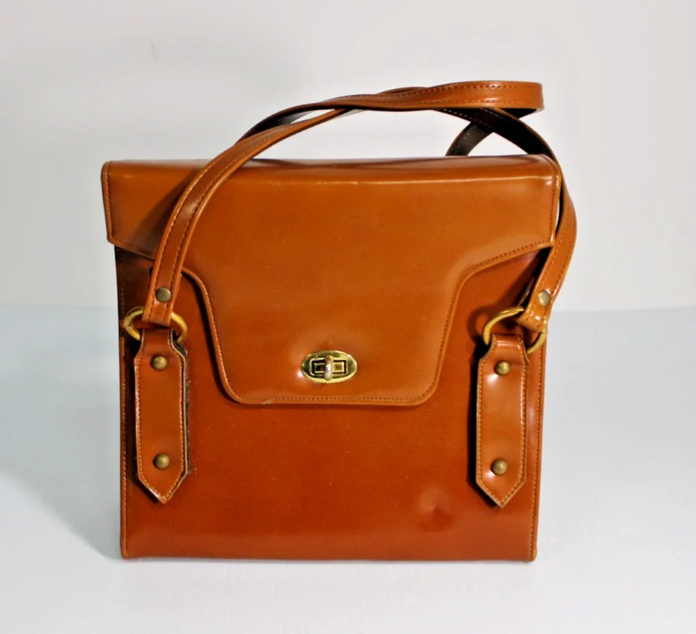 Vintage 1950s 1960s Town & Country Shoes Brown Leather Structured Satchel Bag
